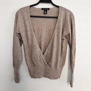 Banana Republic Balletcore Extra Fine Merino Wool Crossover Sweater Tan Beige Si